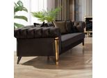 Divano Imbottito Marrone Chesterfield Di Design A 3 Posti, Divano Tessile Di Lusso
