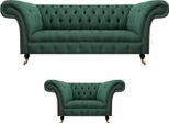 Soggiorno Di Lusso Completo Verde Divano A Tre Posti Poltrona Chesterfield Nuovo Set