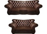 Mobili Imbottiti In Pelle 2X Divani Soggiorno Chesterfield Marrone Arredamento 3+2
