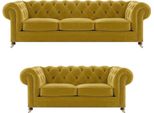 Chesterfield Giallo Soggiorno 2X Divani Set Divano Lusso Mobili Imbottiti