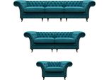 Set Di 3 Divani Di Lusso Imbottiti Poltrona Divano Soggiorno Chesterfield