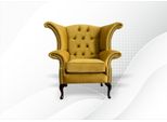 Poltrona Chesterfield Tessile Giallo Tessuto Sedia Ad Ala Mobili Soggiorno Nuovo Lusso