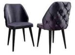 Sedia Imbottita In Legno Chesterfield Grigio Su Gambe Nere Per Sala Da Pranzo