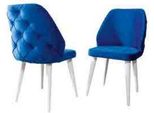 Sedia Imbottita In Legno Con Schienale Blu Chesterfield Su Gambe Bianche Sala Da Pranzo