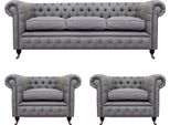 Grigio Chesterfield Mobili Di Lusso Soggiorno Set 3Pcs Divani Poltrone Tessile