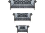 Lusso Set 3 Pezzi Divano Soggiorno Chesterfield Grigio Arredamento Nuovo