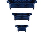 Design Di Lusso Nuovo Set Soggiorno Blu Divano Set 3 Pezzi Arredamento Chesterfield