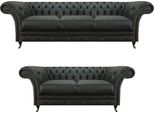 Soggiorno Moderno Chesterfield Nero A Tre Posti Con Divani A Due Posti