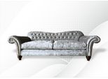 Divano A Tre Posti Divano A 3 Posti Chesterfield Imbottito Set Di Sedute Velluto Grigio Nuovo