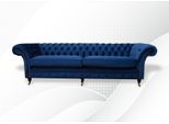 Divano Blu Xxl Grande Divano Chesterfield 265Cm Imbottito Divani 4 Posti In Pelle Tessile