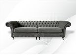 Xxl Divano 4 Posti Divano Chesterfield Tappezzeria Set Di Sedili Pelle Tessile Grigio