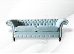 Divano Chesterfield Rivestimento In Pelle Divano 3 Posti Classico Berto Blu Nuovo