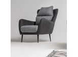 Poltrona In Tessuto Poltrona Soggiorno Wing Chair Grigio Imbottita Seduta Monoposto