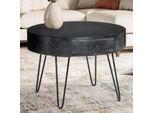 Couchtisch Mango Massivholz Rund Ø 60 Cm Wohnzimmertisch Schublade Schwarz