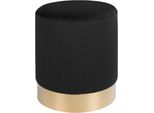 Pouf Gavin, Poggiapiedi In Velluto Nero Con Bordi Color Ottone.