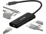 Swissten, Hub USB-C Con Ethernet + Hdmi + USB-C 100W + Usb + Lettore Di Schede, Nero