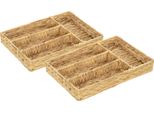 Homcom Set Di 2 Cestini Portaoggetti, Cestini Intrecciati In Giacinto D'acqua, Per Riporre E Organizzare, Per Soggiorno, Cucina, Camera Da Letto, 36 X 26 X 5 Cm, Legno Naturale