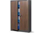 Armadio Per Ufficio C001K Armadio Per Archiviazione Armadio Multiuso Armadio In Metallo 3 Ripiani Regolabili Verniciatura A Polvere 140 Cm X 90 Cm X 40 Cm Antracite / Noce