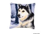 Cuscino A Punto Croce Vervaco "Husky Nella Foresta Innevata"", Immagine Di Ricamo Pre-Disegnata"