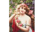 Luca-S Set Per Punto Croce "Ragazza Con Rose"", Schema Contato, 28X35,5 Cm"