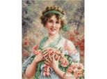 Luca-S Set Per Punto Croce "Giovane Donna Con Rose"", Schema Contato, 28,5X35,5Cm"