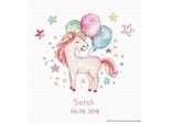 Luca-S Set Per Punto Croce "Unicorno E Palloncini Per La Nascita Di Una Bambina"", Schema Contato, 17X17,5 Cm"