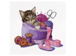 Thea Gouverneur Kit Punto Croce "Cesto Da Cucito Gattino Aida"", 31X30Cm"
