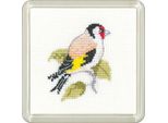 Set Per Punto Croce Heritage In Aida "Cardellino"", Schema Contato, CFGF1535-A, Formato Sottobicchiere 7,5X7,5Cm"