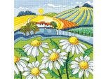 Set Per Punto Croce Heritage In Aida "Paesaggio A Margherita"", Schema Contato, KCDL1474-A, 20,5X20,5Cm"