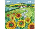 Set Per Punto Croce Heritage In Aida "Paesaggio Di Girasoli"", Schema Contato, KCSF1542-A, 20,5X20,5Cm"