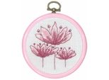 Set Per Punto Croce Permin Con Cornice "Tulipani Rosa"", Schema Di Conteggio, Diam. 8 Cm, 13-0840"