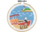 Set Per Punto Croce Permin Con Cornice "Molo Della Barca"", Schema Di Conteggio, Diam. 10 Cm, 13-1422"