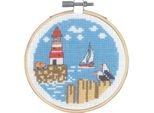 Set Per Punto Croce Permin Con Cornice "Lighthouse"", Schema Di Conteggio, Diam. 10 Cm, 13-1423"