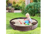 Costway Ø120Cm Sabbiera Rotonda, Sabbiera Con Copertura Impermeabile E Rivestimento Del Pavimento, Spazio Per Sabbiera All'aperto Per 3 Bambini