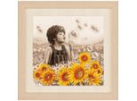 Vervaco Set Punto Croce "Bambino Con Girasoli"", Schema Di Conteggio, 33X33Cm"