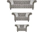 Set Completo Di Divani 3 Pezzi Chesterfield Sedute Tessuto Poltrona Soggiorno