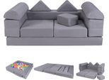 Costway Divano Modulare Per Bambini, Divano Da Gioco A 9 Pezzi In Blocchi Di Schiuma Con Comodo Tessuto Scamosciato, Divano Modulare Per Bambini Grigio