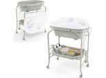 Costway 4 In 1 Fasciatoio Pieghevole Con Vaschetta Per Il Bagnetto, Fasciatoio Portatile Con Fasciatoio, Stazione Fasciatoio Mobile Con Ruote Universali Per Bambini Da 0 A 12 Mesi, Caricabile Fino A 35 Kg (Grigio Chiaro)