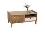 Couchtisch MCW-M48, Wohnzimmertisch Tisch Sofatisch, 52X114X59Cm ~ Natur, Schublade Weiß