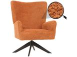 Lounge-Sessel MCW-N65, Cocktailsessel Polstersessel Relaxsessel, Drehbar, Stoff/Textil Chenille Metall ~ Terracotta