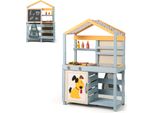 Costway 2IN-1 Cucina Per Bambini Cucina Di Fango All'aperto In Legno Con Lavello Rimovibile, Borsa, Cestini, Lavagna E Accessori, Cucina Da Gioco All'aperto Per Bambini 3+