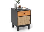 Comodino Costway In Rattan, Comodino Con Cassetto E Armadietto, Tavolino, Tavolino Da Divano, Console Da Letto In Stile Boho 40X39X55Cm