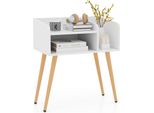 Costway Comodino Comodino Comodino Con Vano A Giorno, Gambe Di Sostegno In Metallo, Console Da Letto, Tavolino Da Divano 50X32X58Cm Bianco, Naturale