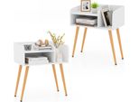 Set Di 2 Comodini Costway Comodino Con Vano A Giorno, Gambe Di Sostegno In Metallo, Console Da Letto, Tavolino Da Divano 50X32X58Cm Bianco, Naturale