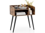 Comodino Costway Comodino Con Vano A Giorno, Gambe Di Sostegno In Metallo, Console Da Letto, Tavolino Da Divano 50X32X58Cm Marrone Rustico