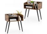 Costway Set Di 2 Comodini Cassettiera Comodino Con Vano A Giorno, Gambe Di Sostegno In Metallo, Console Da Letto, Tavolo Da Divano 50X32X58Cm Marrone Rustico