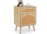 Comodino Costway In Rattan, Comodino Con Cassetto E Armadietto, Tavolino, Tavolino Da Divano, Console Da Letto In Stile Boho 45X30X61Cm