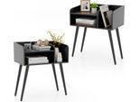 Set Di 2 Comodini Costway Comodino Con Vano A Giorno, Gambe Di Sostegno In Metallo, Console Da Letto, Tavolo Da Divano 50X32X58Cm Nero