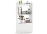Libreria Costway Con Cassetto, Libreria Indipendente Con 3 Ripiani Aperti, Ripiano Espositivo Con Protezione Antiribaltamento, Ripiano Portaoggetti Bianco