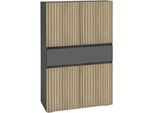 Midischrank Home Affaire "Wisla", Schwarz (Anthrazit, Eiche Struktur), B:76Cm H:130Cm T:35Cm, Holzwerkstoff, SchräNke, Midischrank, Mit 4 TüRen & 1 Schublade, Breite 76 Cm, HöHe 130 Cm